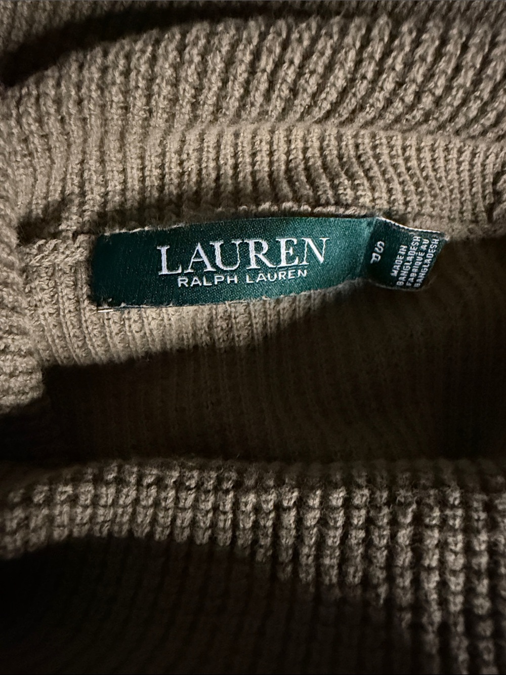 Lauren Ralph Lauren cowl neck sweater forest green waffle knit texture - Picture 12 of 13
